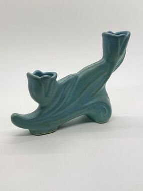 Van Briggle CO Art Pottery Turquoise Double Tulip Candlestick Candle Holder